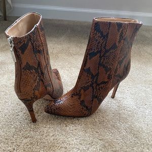 Schultz Cognac & Black snake skin booties